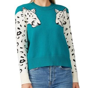 Mink Pink White Leopard Teal Sweater
